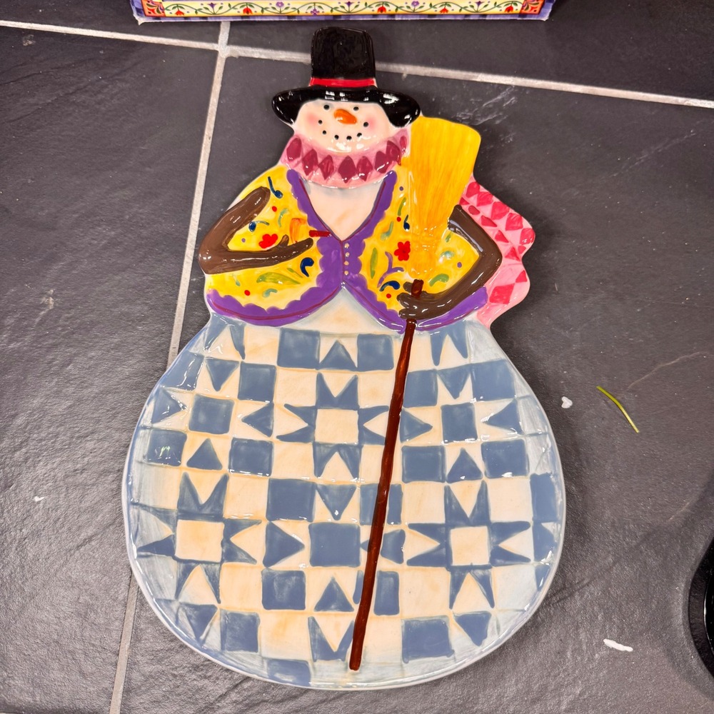 VTG‎ Jim Shore Winter Folk Snowman Candy Dish Beautifully Hand Painted w box